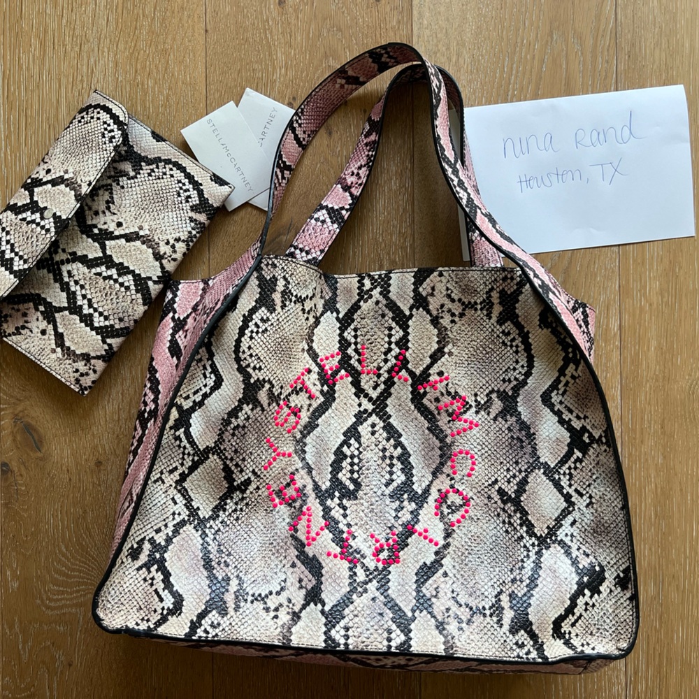Stella McCartney Pink Snake Print Tote Bag